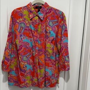 Chaps Women's Bright Paisley Button-Down Shirt - Red Multi